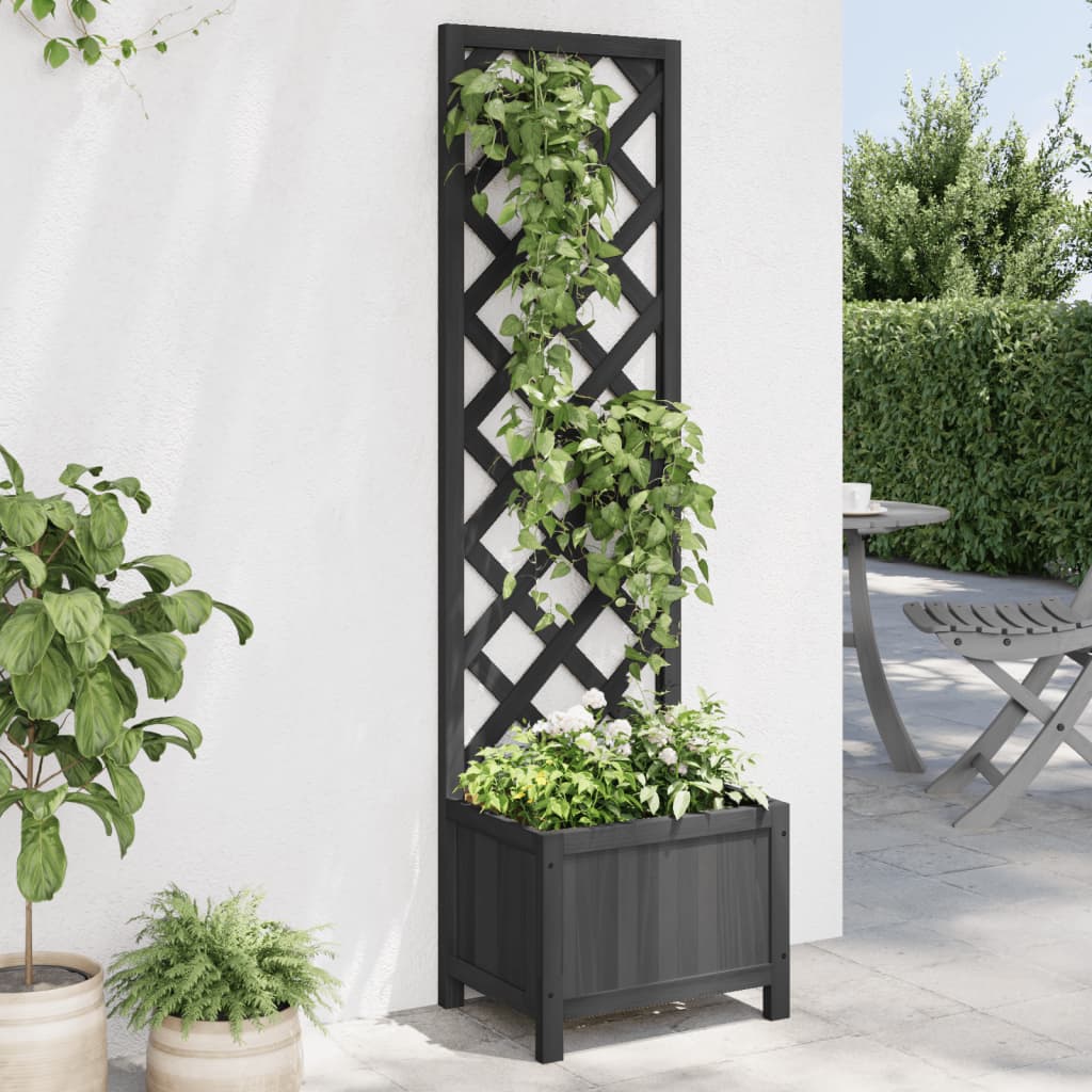 Vidaxl plantenbak met latwerk 40x30x135 cm massief vurenhout zwart