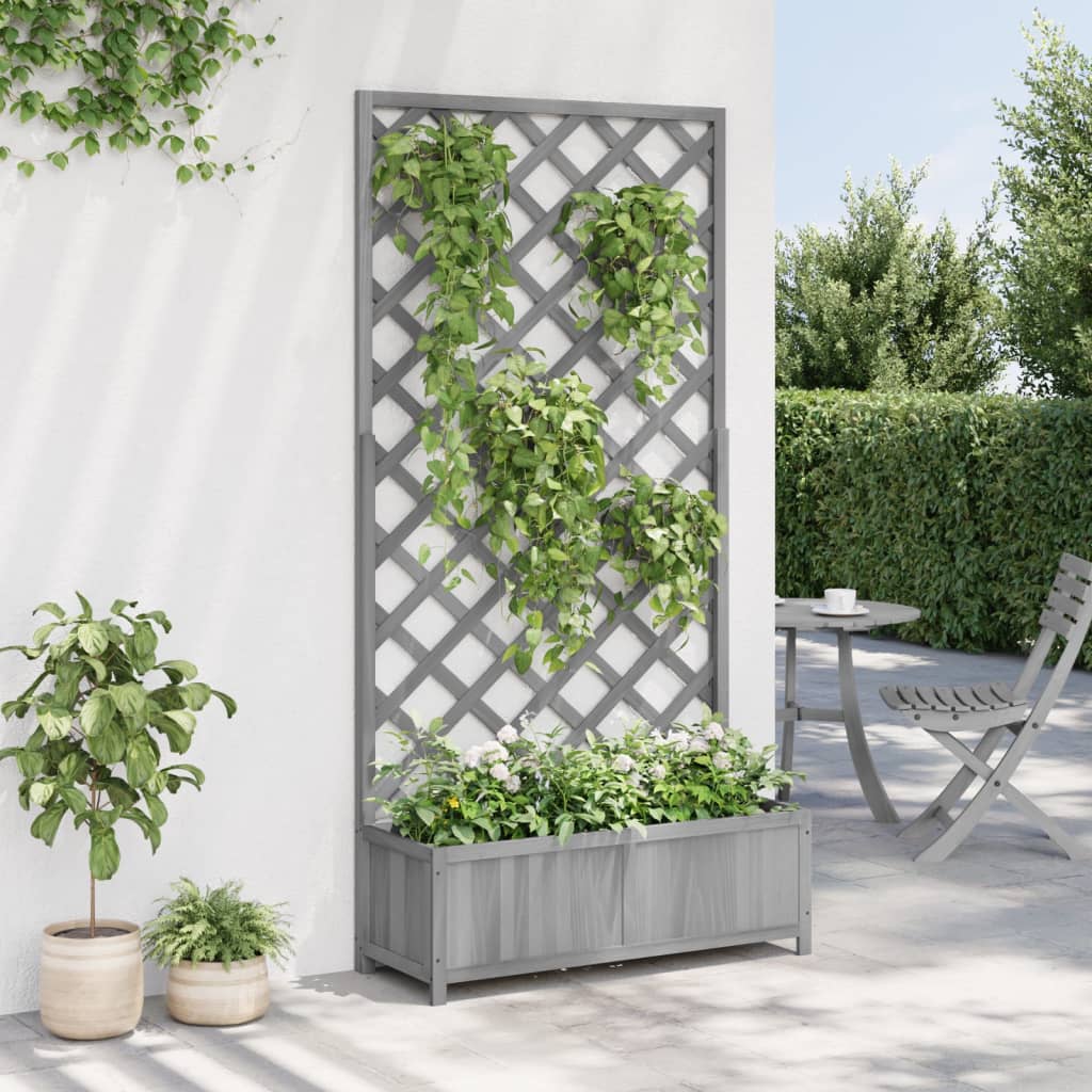 Vidaxl plantenbak met latwerk 90x35x180 cm massief vurenhout grijs