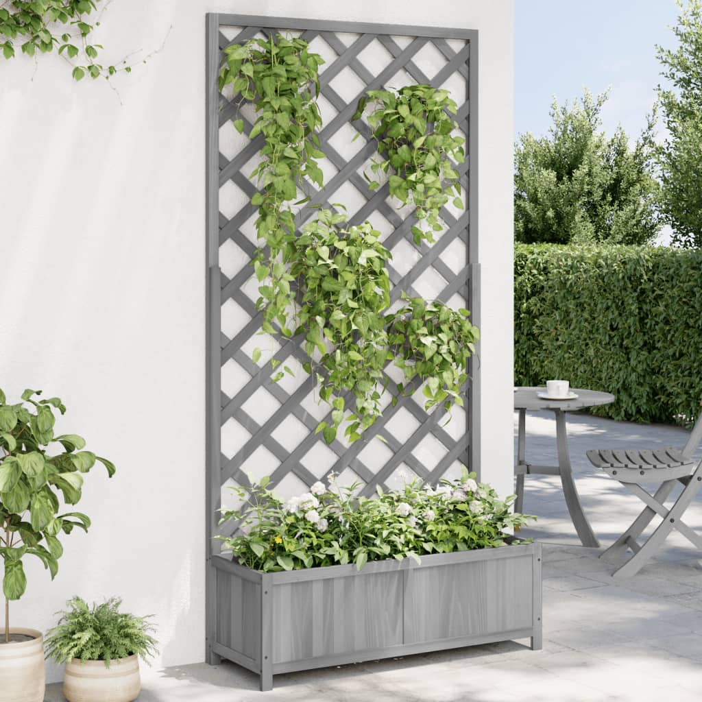 Vidaxl plantenbak met latwerk 90x35x180 cm massief vurenhout grijs