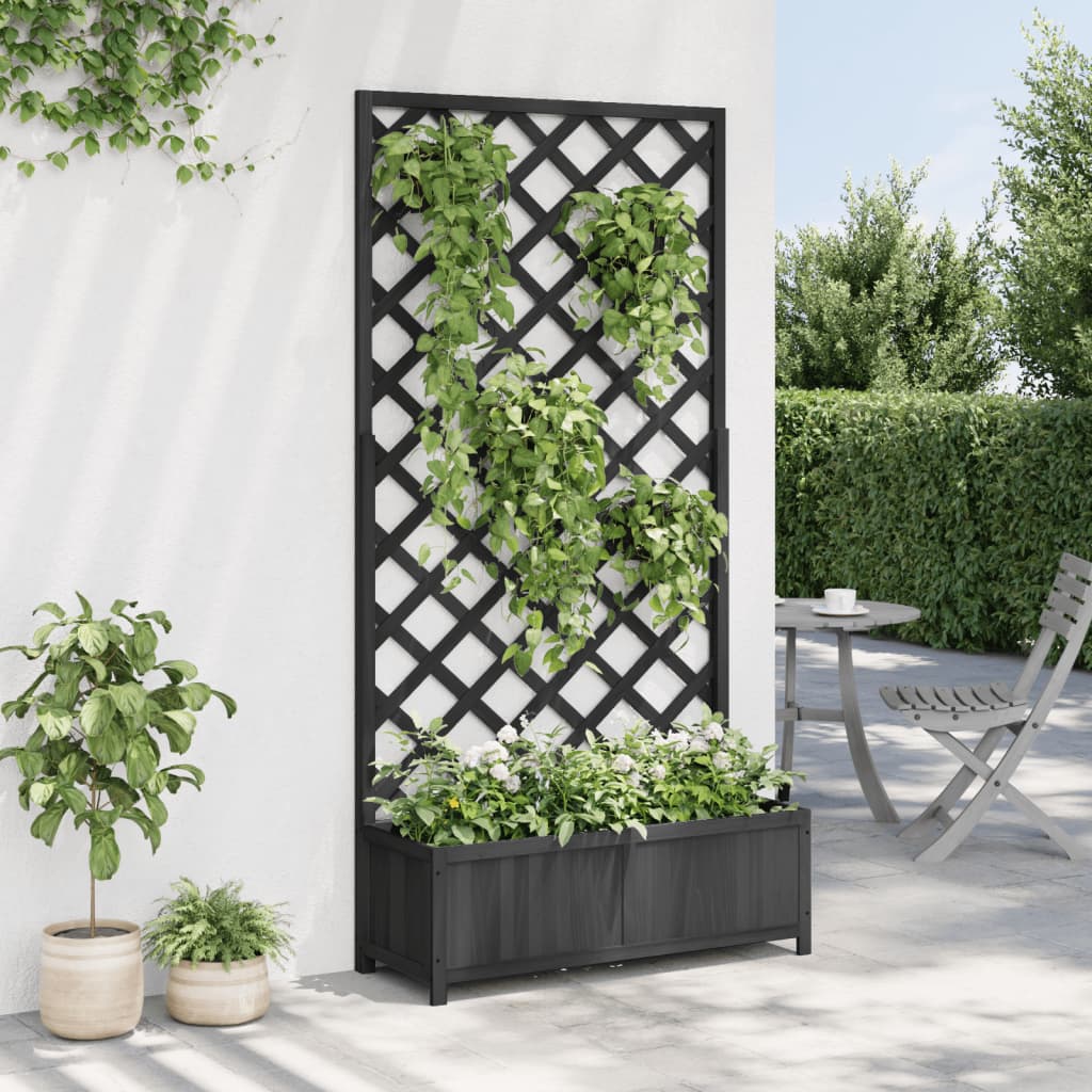 Vidaxl plantenbak met latwerk 90x35x180 cm massief vurenhout zwart