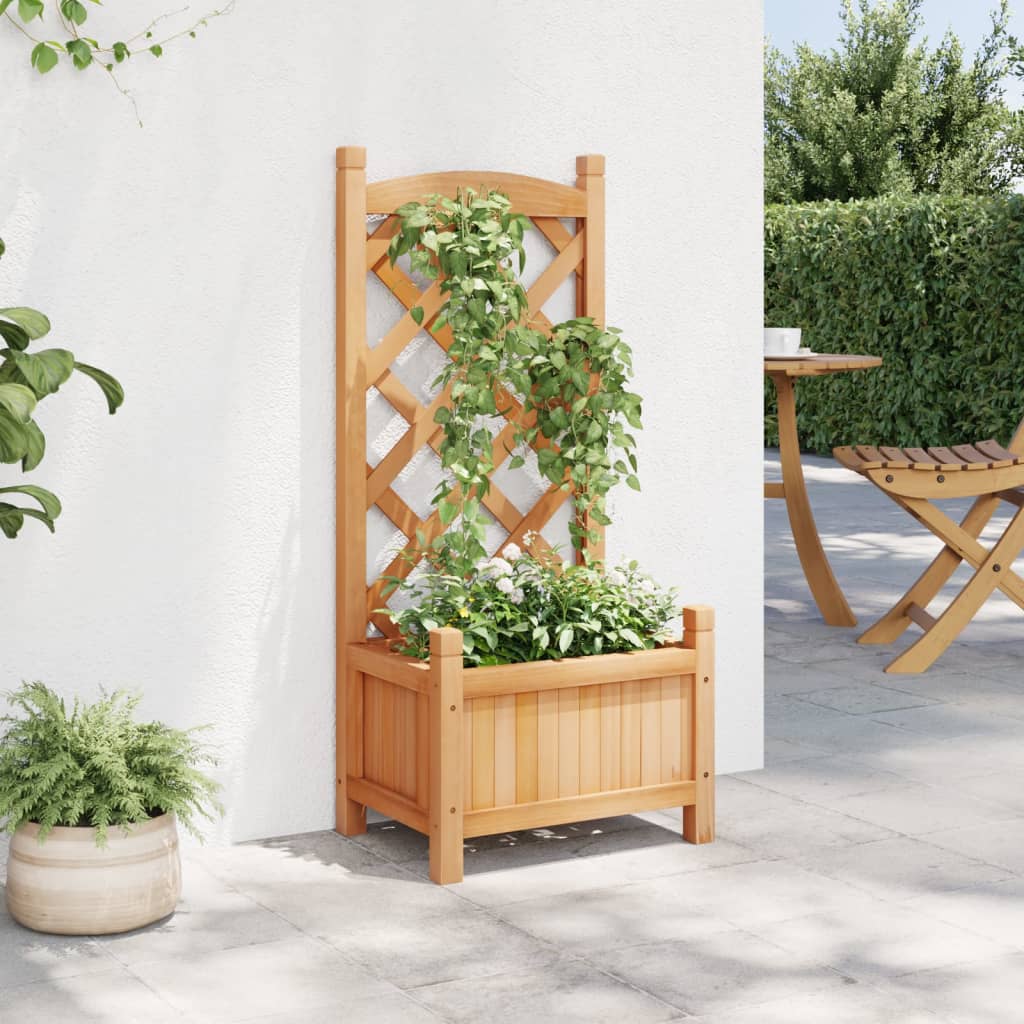 Vidaxl plantenbak met latwerk 40x30x90 cm massief vurenhout bruin