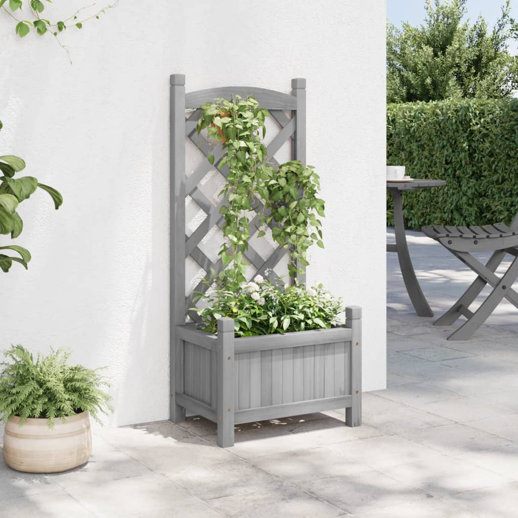 Vidaxl plantenbak met latwerk 40x30x90 cm massief vurenhout grijs