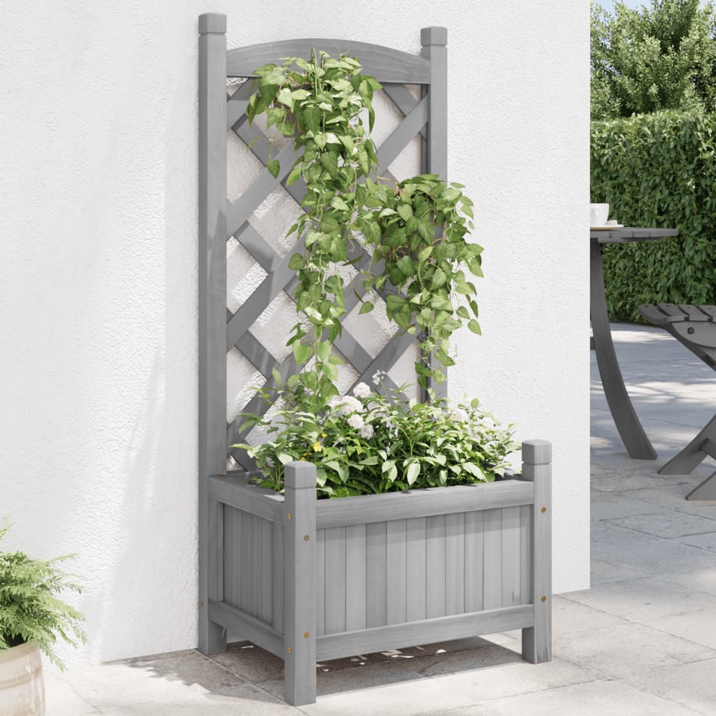 Vidaxl plantenbak met latwerk 40x30x90 cm massief vurenhout grijs
