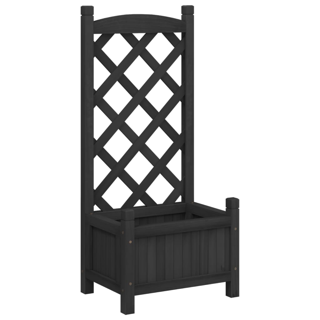 Vidaxl plantenbak met latwerk 40x30x90 cm massief vurenhout zwart