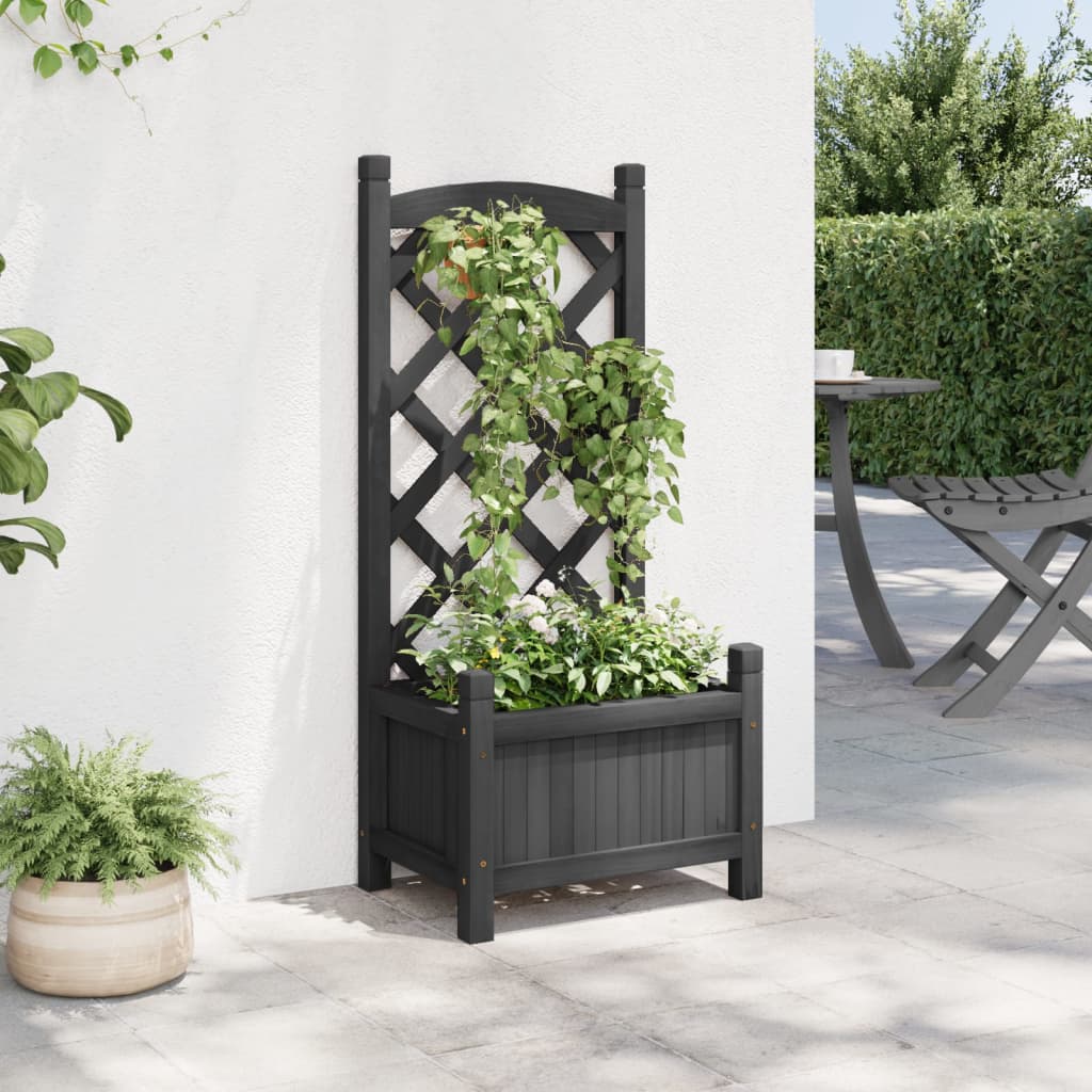 Vidaxl plantenbak met latwerk 40x30x90 cm massief vurenhout zwart