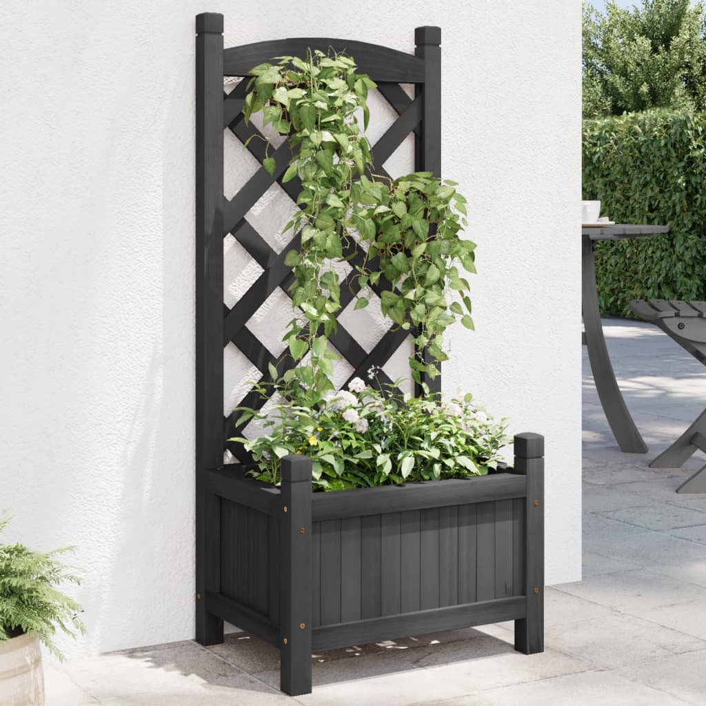 Vidaxl plantenbak met latwerk 40x30x90 cm massief vurenhout zwart