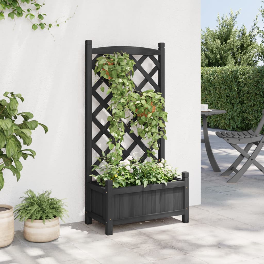 Vidaxl plantenbak met latwerk 55x29,5x110 cm massief vurenhout zwart