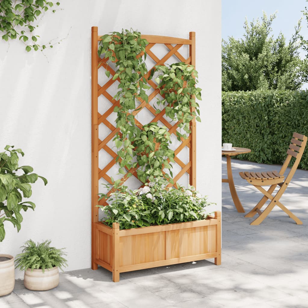 Vidaxl plantenbak met latwerk 75x35x150 cm massief vurenhout bruin