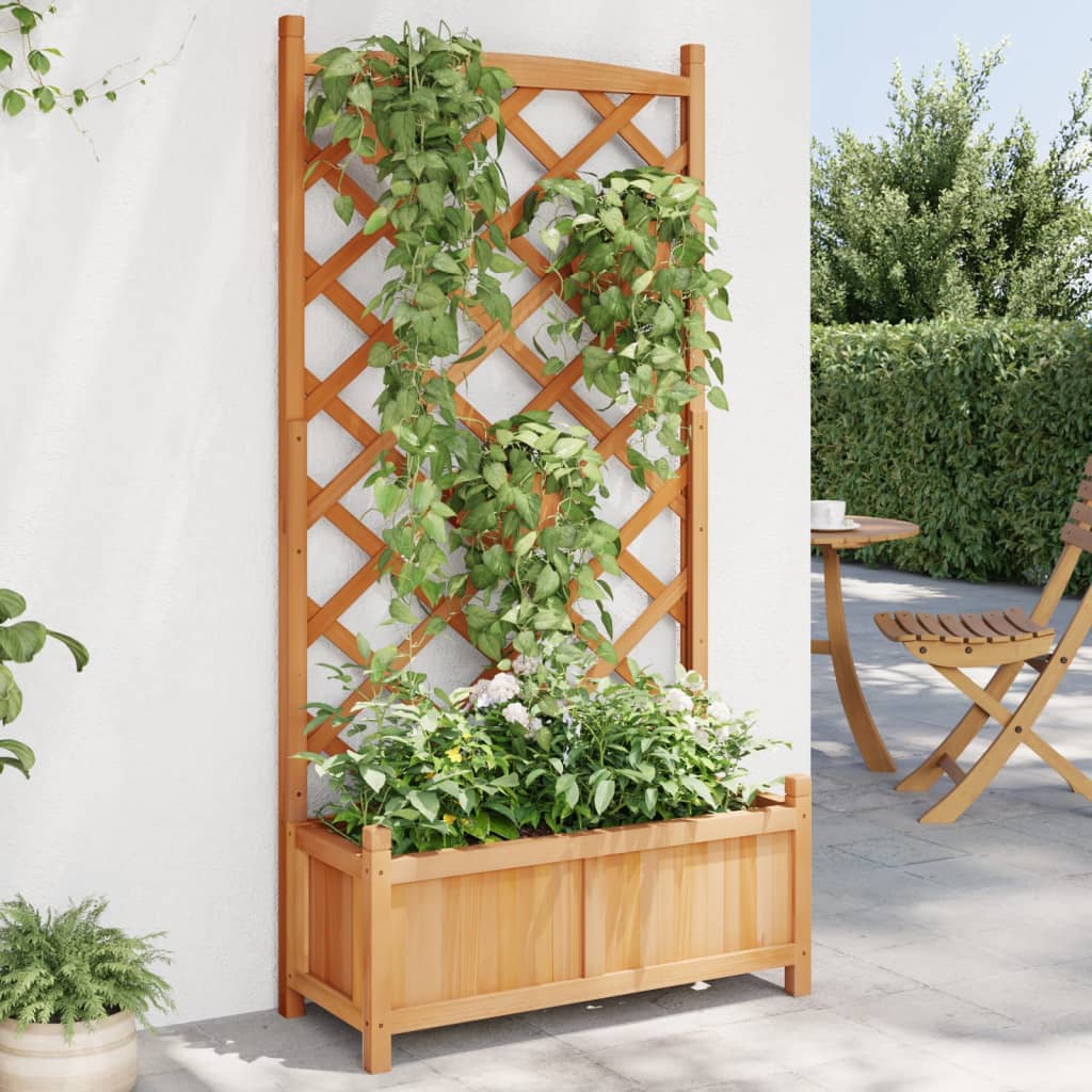 Vidaxl plantenbak met latwerk 75x35x150 cm massief vurenhout bruin