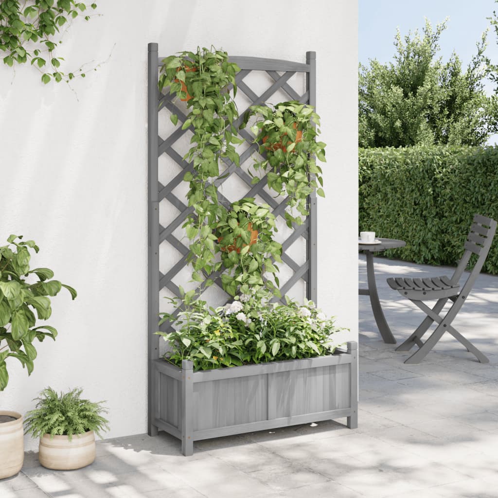 Vidaxl plantenbak met latwerk 75x35x150 cm massief vurenhout grijs