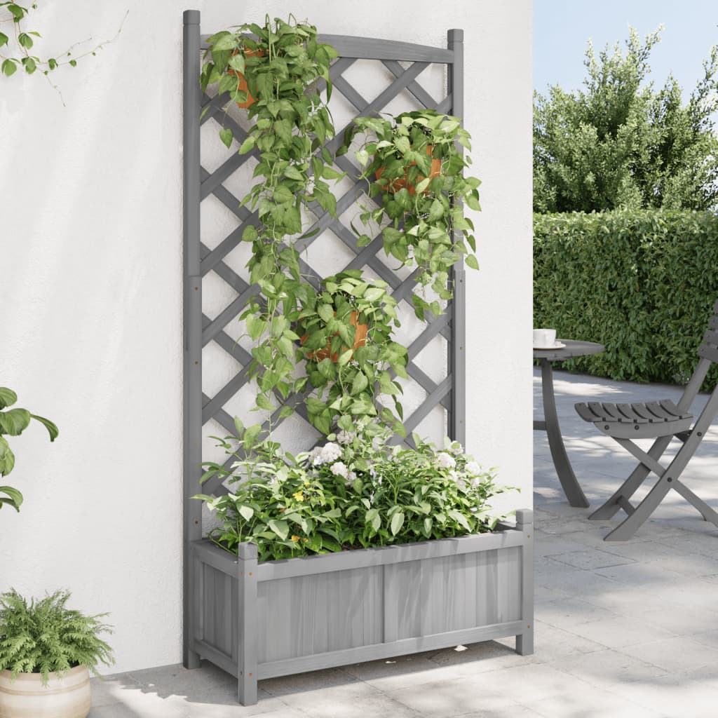 Vidaxl plantenbak met latwerk 75x35x150 cm massief vurenhout grijs
