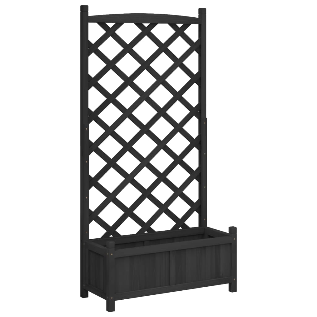 Vidaxl plantenbak met latwerk 75x35x150 cm massief vurenhout zwart