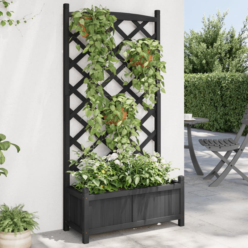 Vidaxl plantenbak met latwerk 75x35x150 cm massief vurenhout zwart