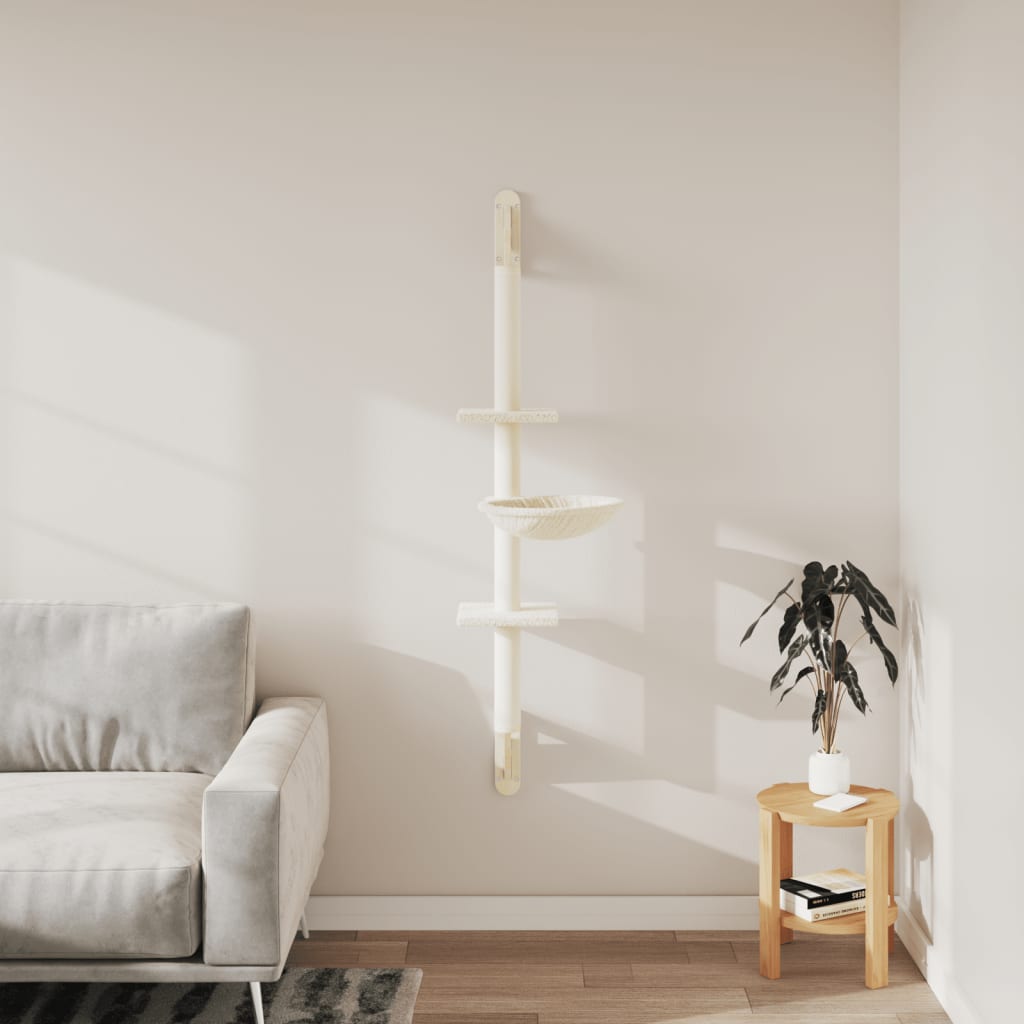 Vidaxl kattenmeubel wandgemonteerd met krabpaal 142,5 cm crèmekleurig