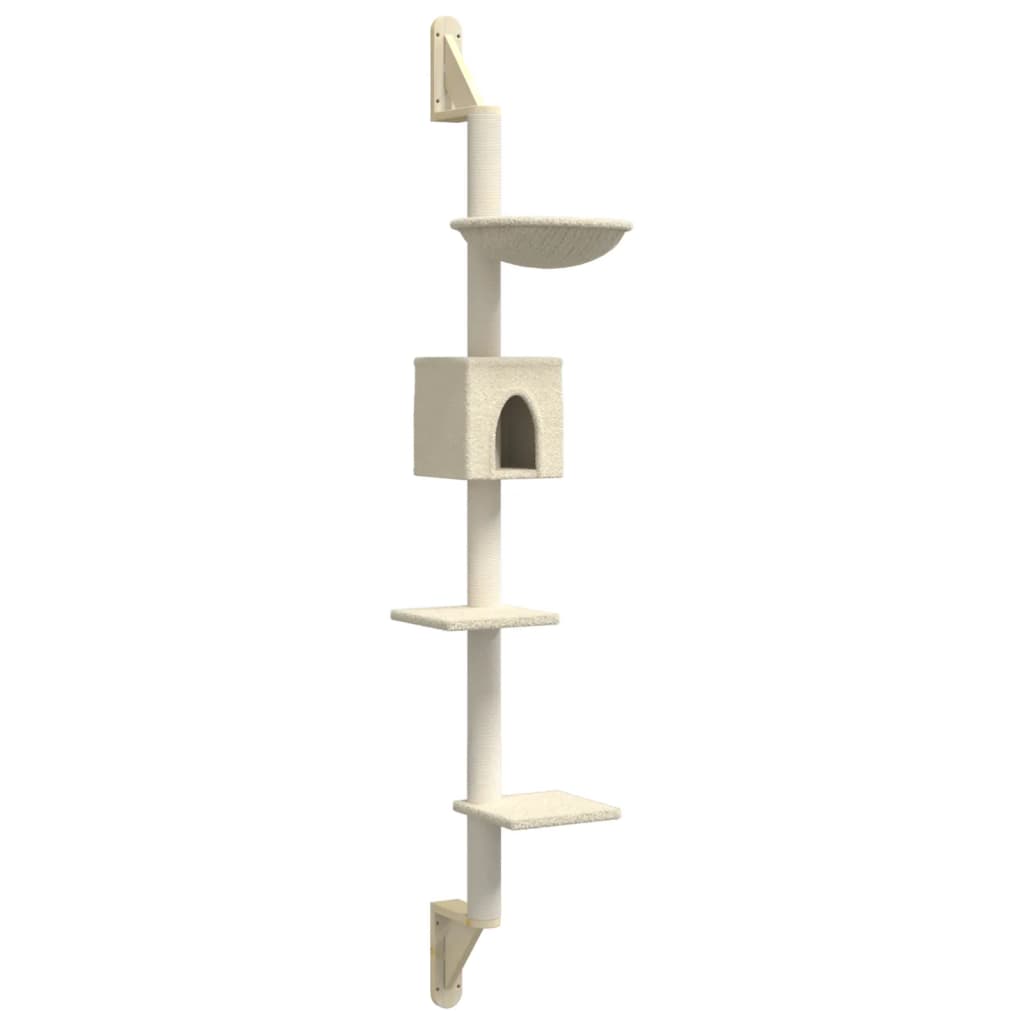 Vidaxl kattenmeubel wandgemonteerd met krabpaal 187 cm crèmekleurig