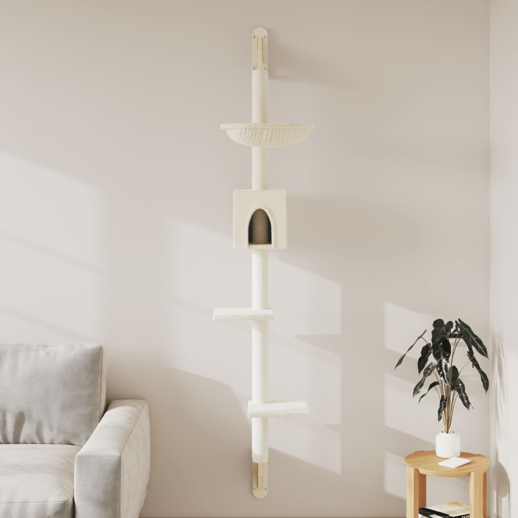Vidaxl kattenmeubel wandgemonteerd met krabpaal 187 cm crèmekleurig