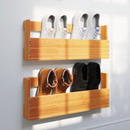 Vidaxl schoenenrekken 2 st 59x8,5x23,5 cm massief grenenhout wasbruin
