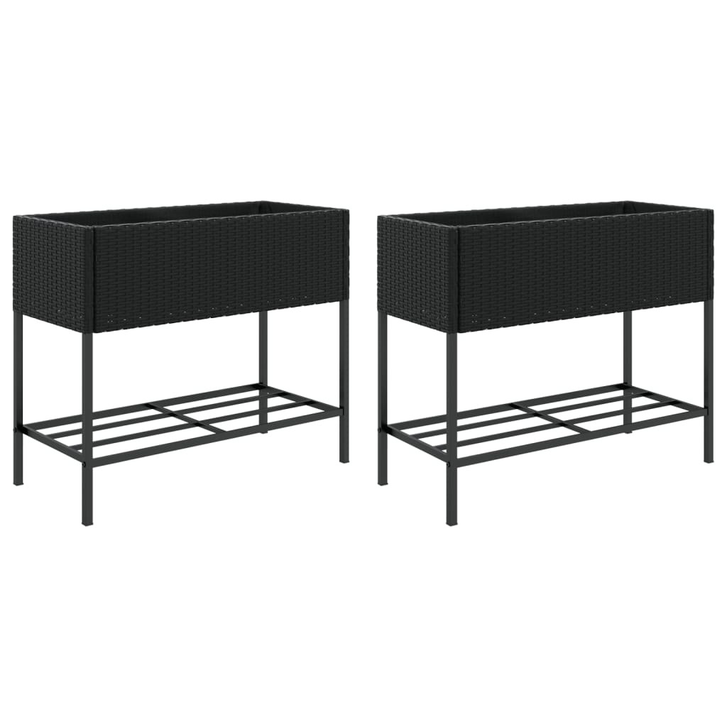 Vidaxl plantenbakken met schap 2 st 90x40x75 poly rattan zwart