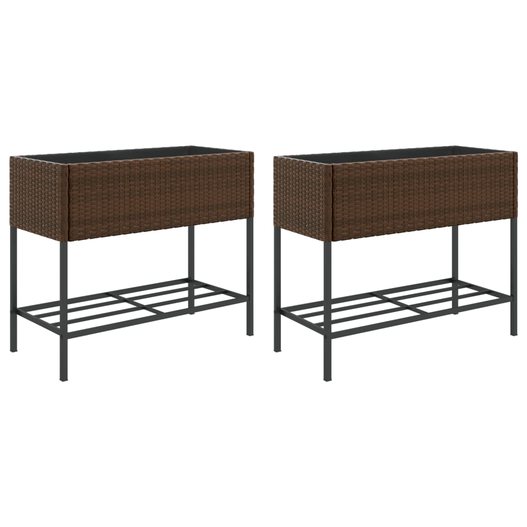 Vidaxl plantenbakken met schap 2 st 90x40x75 poly rattan bruin