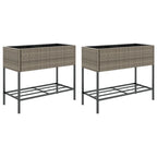 Vidaxl plantenbakken met schap 2 st 90x40x75 poly rattan grijs