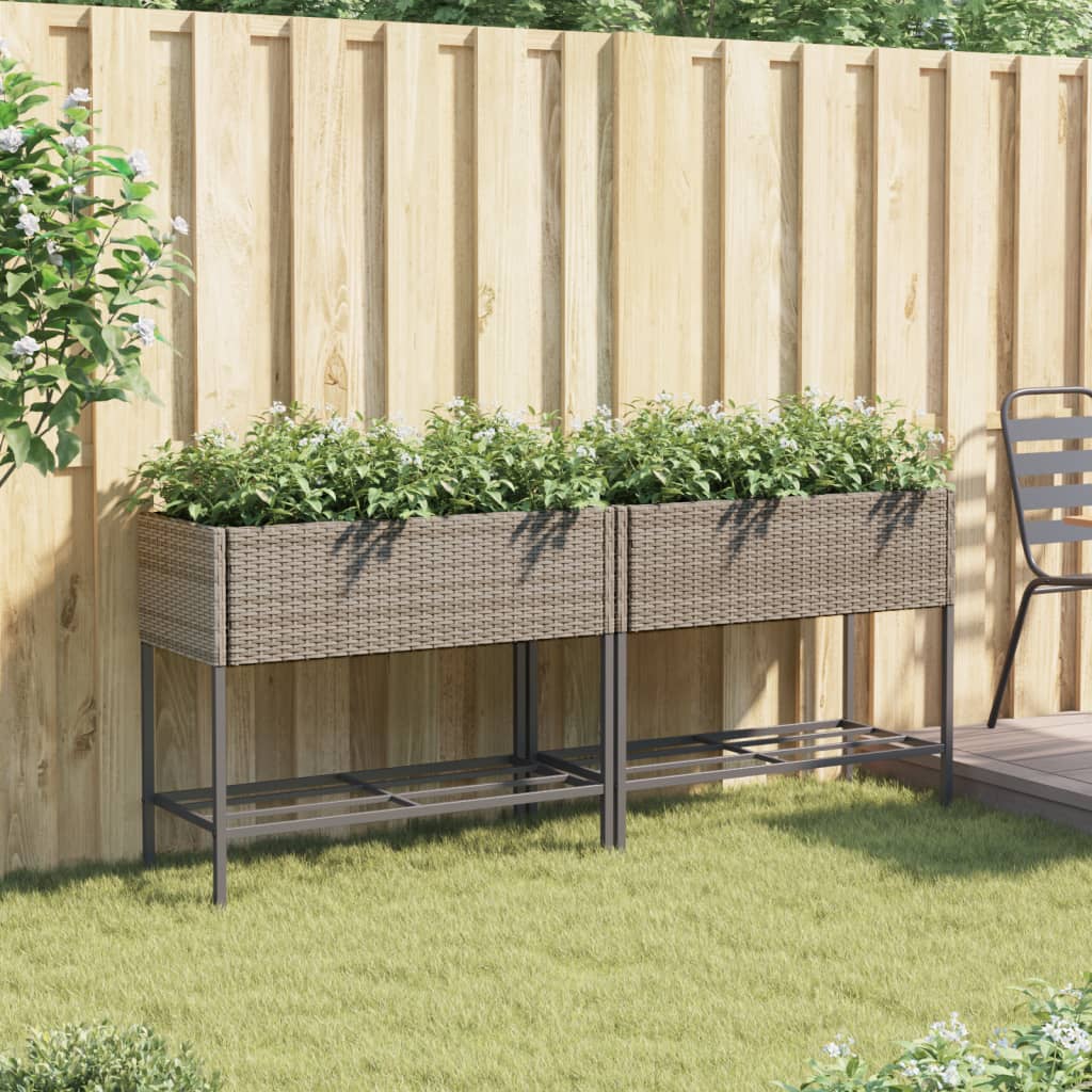 Vidaxl plantenbakken met schap 2 st 90x40x75 poly rattan grijs