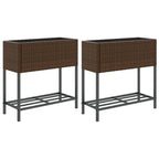 Vidaxl plantenbakken met schap 2 st 70x28x70 poly rattan bruin