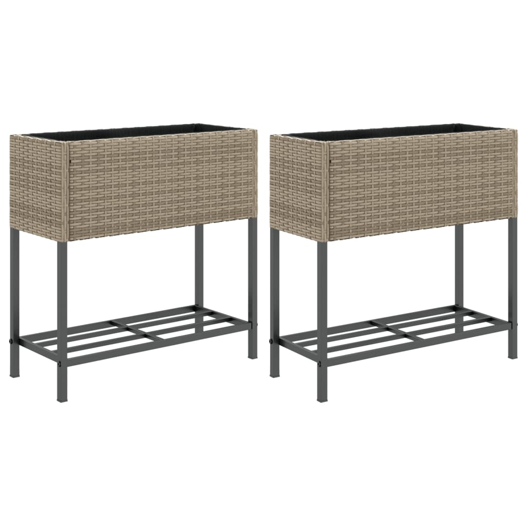 Vidaxl plantenbakken met schap 2 st 70x28x70 poly rattan grijs