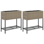 Vidaxl plantenbakken met schap 2 st 70x28x70 poly rattan grijs