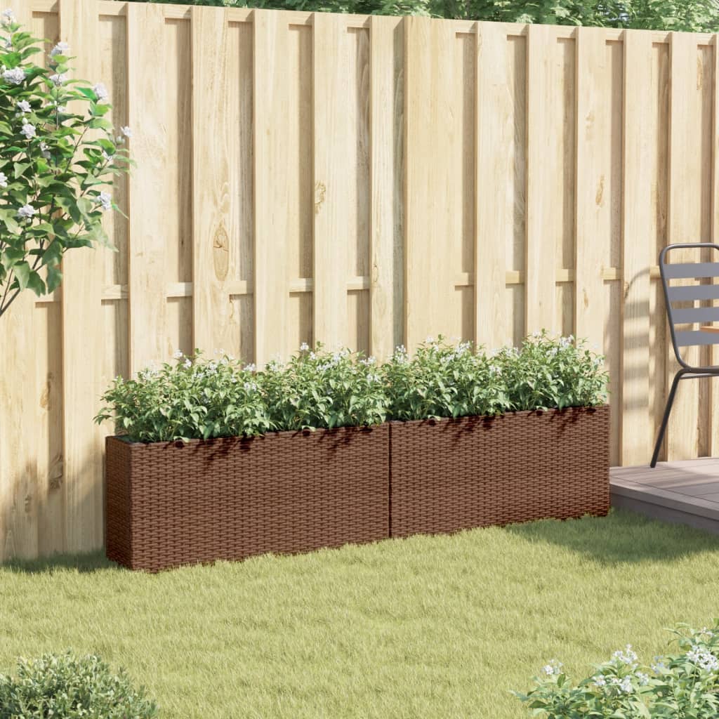 Vidaxl plantenbakken met 2 potten 2 st 90x20x40 cm poly rattan bruin