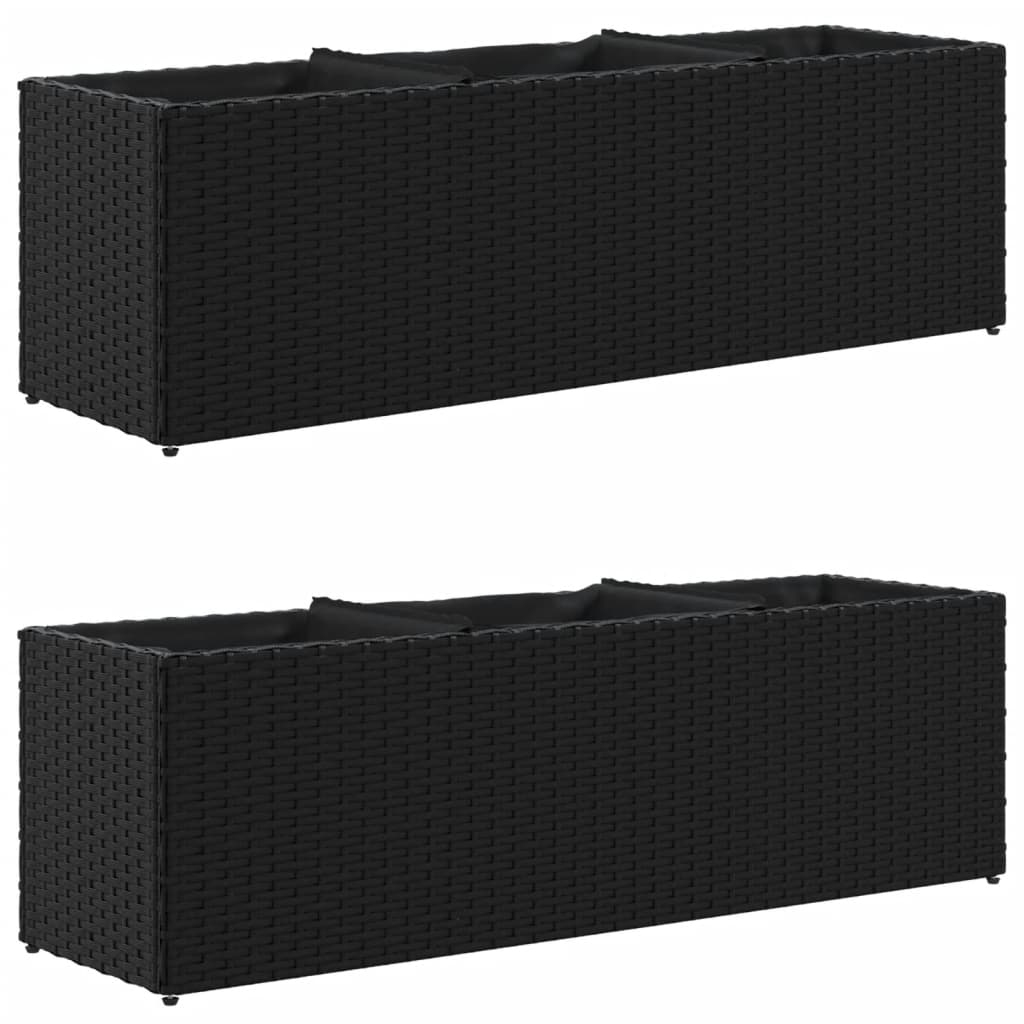 Vidaxl plantenbakken met 3 potten 2 st 105x30x32 cm poly rattan zwart