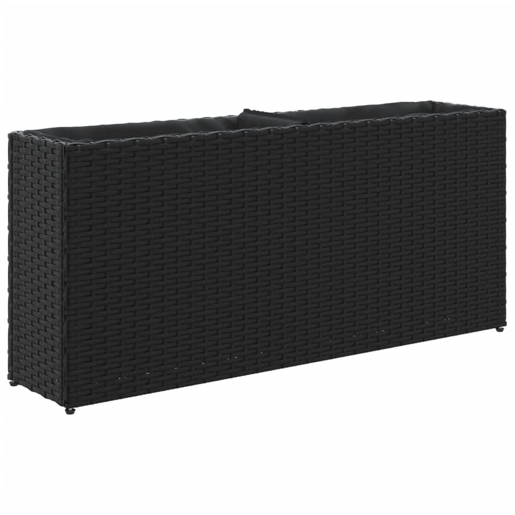 Vidaxl plantenbak met 2 potten 90x20x40 cm poly rattan zwart