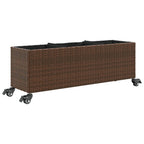 Vidaxl plantenbak met wielen 3 potten 107x32x38 cm poly rattan bruin