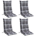Vidaxl stoelkussens 4 st hoge rug ruitpatroon oxford stof grijs