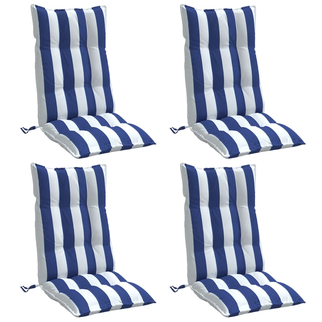 Vidaxl stoelkussens 4 st hoge rug gestreept oxford stof wit en blauw