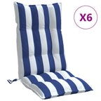 Vidaxl stoelkussens 6 st hoge rug gestreept stof oxford wit en blauw