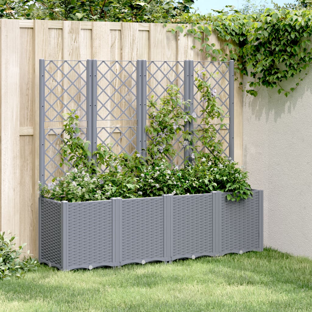 Vidaxl plantenbak met latwerk 160x40x140 cm polypropeen blauwgrijs
