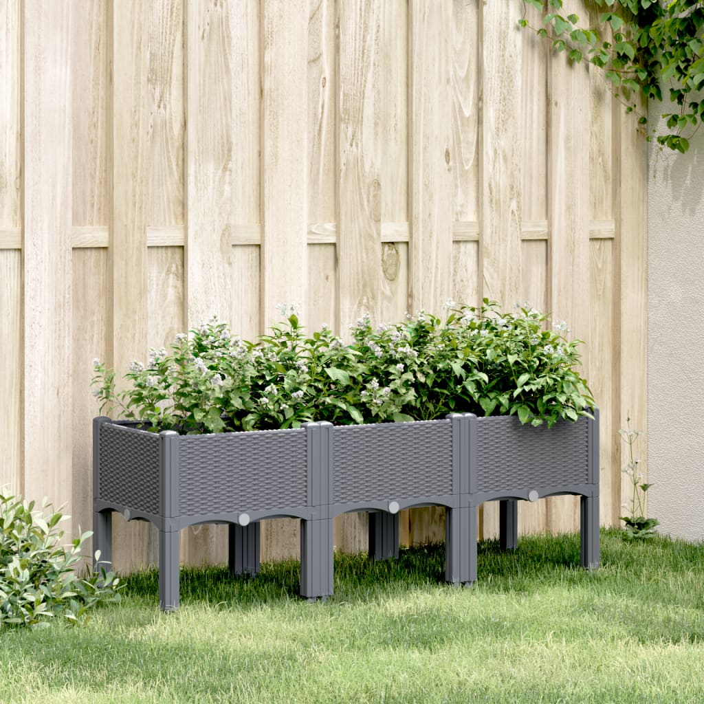 Vidaxl plantenbak met poten 120x40x42 cm polypropeen blauwgrijs