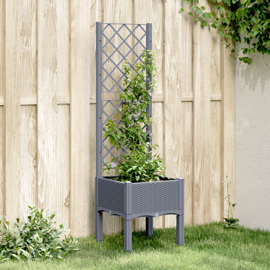 Vidaxl plantenbak met latwerk 40x40x142 cm polypropeen blauwgrijs