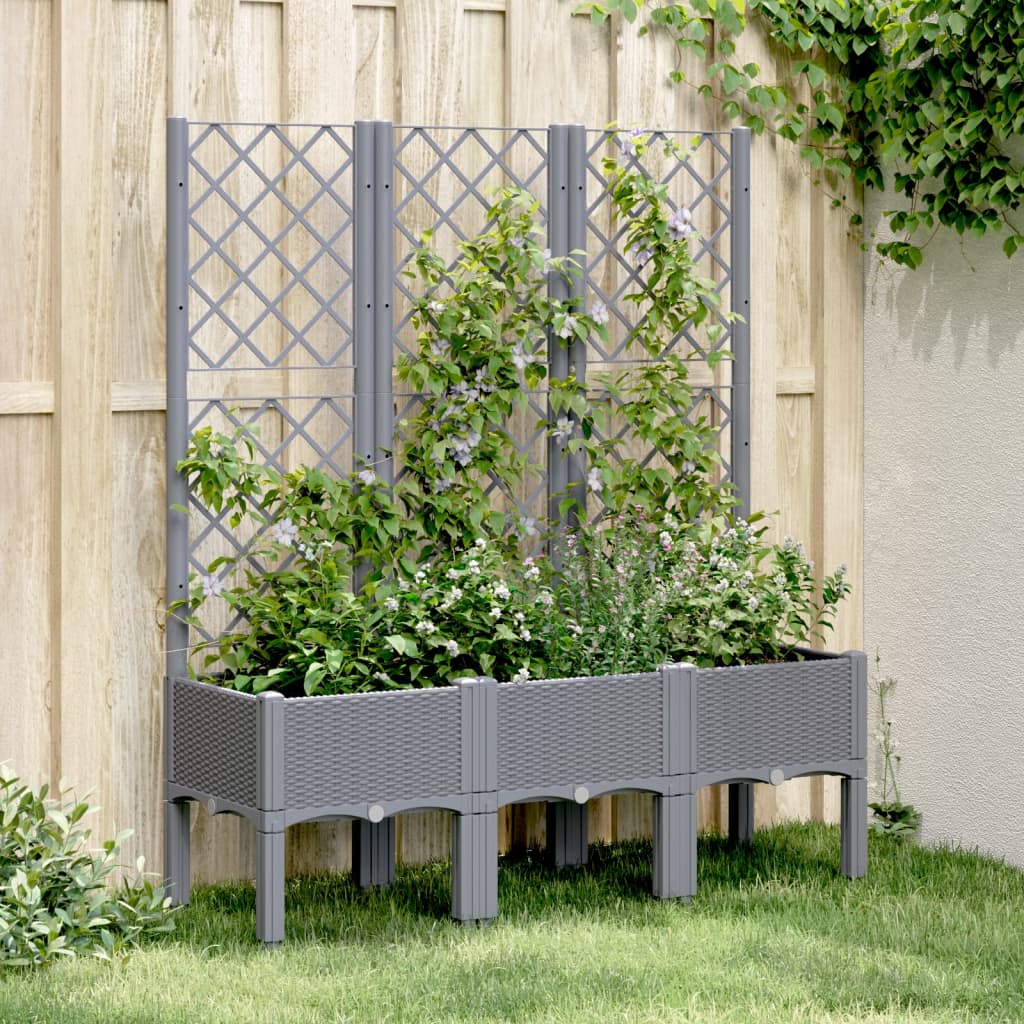 Vidaxl plantenbak met latwerk 120x40x142 cm polypropeen blauwgrijs