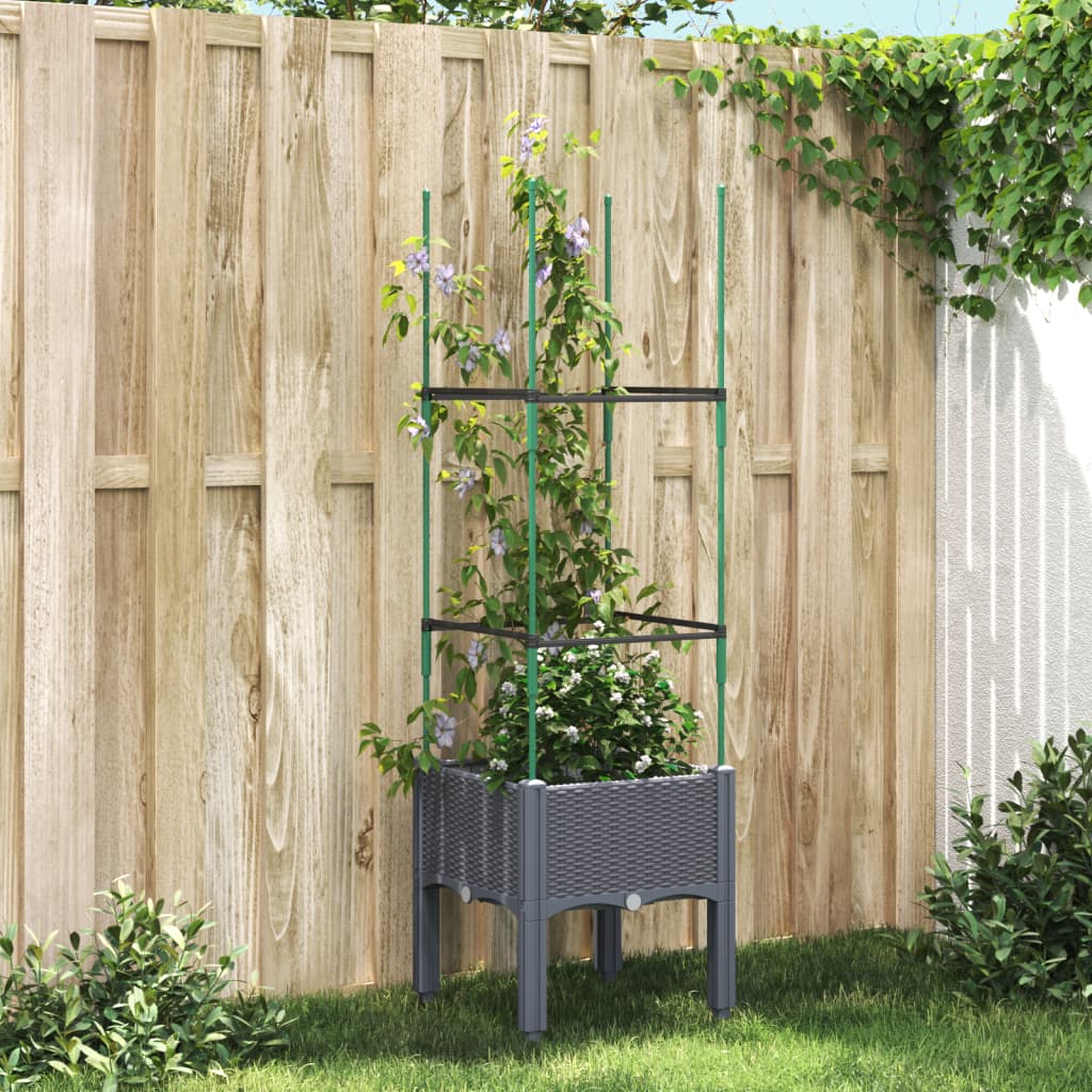 Vidaxl plantenbak met latwerk 40x40x142,5 cm polypropeen blauwgrijs