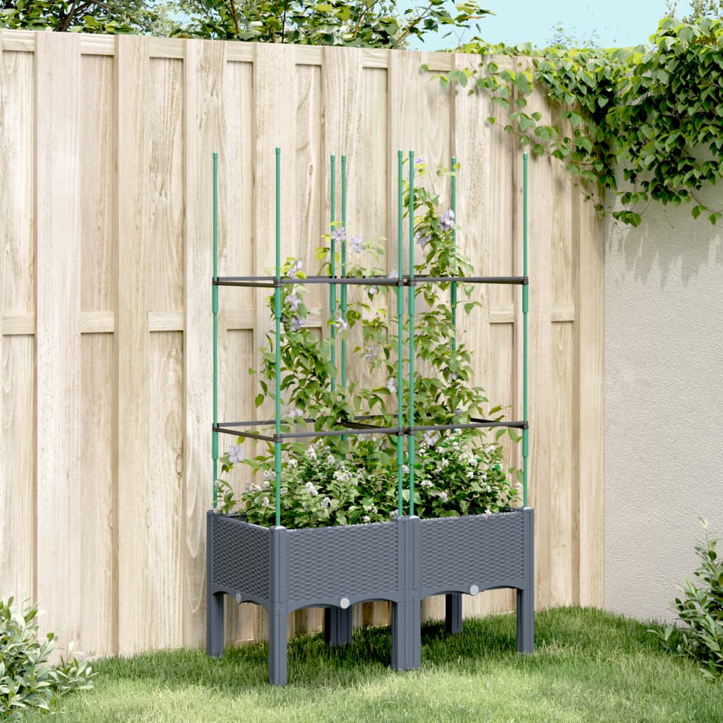 Vidaxl plantenbak met latwerk 80x40x142,5 cm polypropeen blauwgrijs