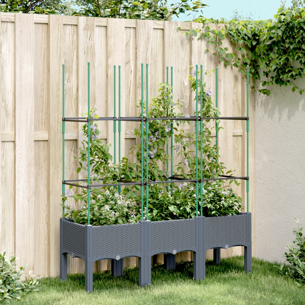 Vidaxl plantenbak met latwerk 120x40x142,5 cm polypropeen blauwgrijs