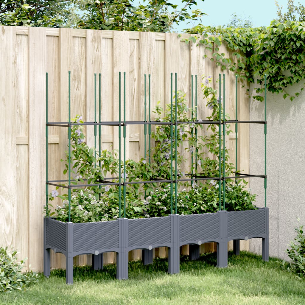 Vidaxl plantenbak met latwerk 160x40x142,5 cm polypropeen blauwgrijs