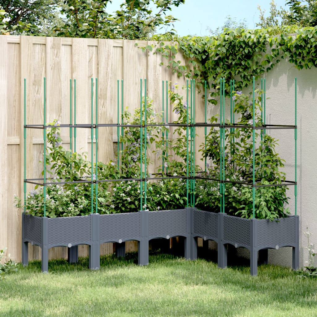 Vidaxl plantenbak met latwerk 160x120x142,5 cm polypropeen blauwgrijs