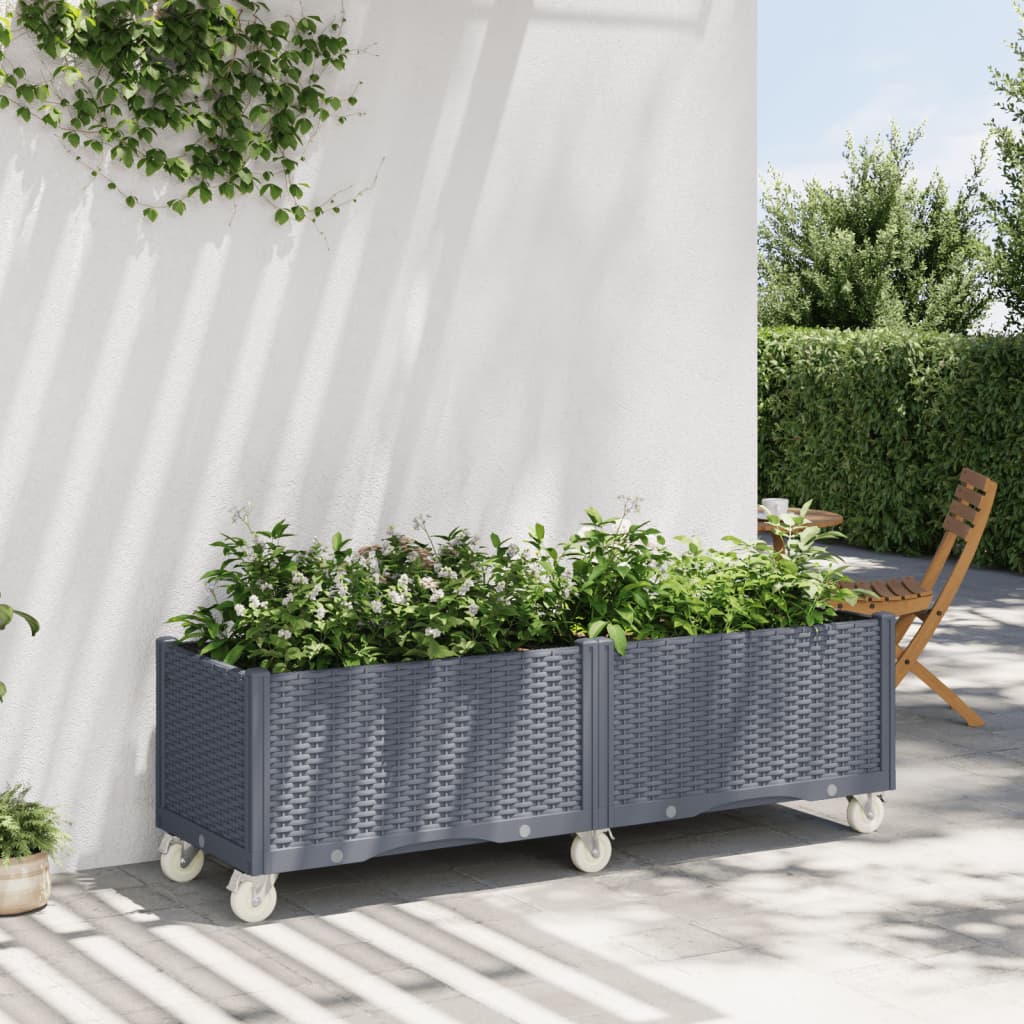 Vidaxl plantenbak met wielen 160x50x54 cm polypropeen blauwgrijs