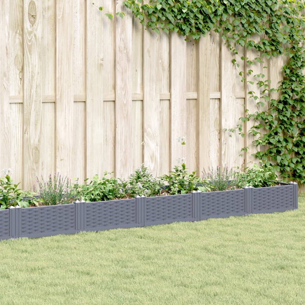 Vidaxl plantenbak met pinnen 362,5x42,5x28,5 cm polypropeen blauwgrijs