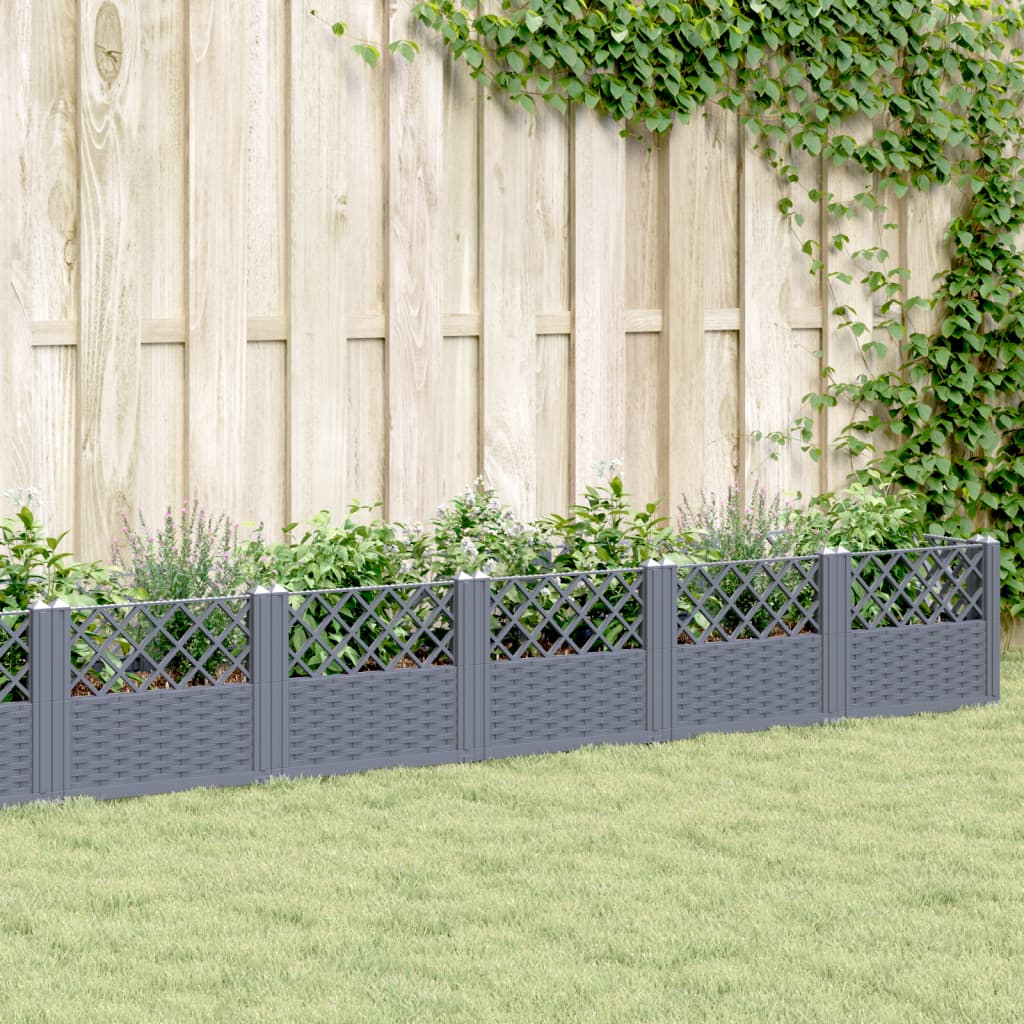 Vidaxl plantenbak met pinnen 363,5x43,5x43,5 cm polypropeen blauwgrijs