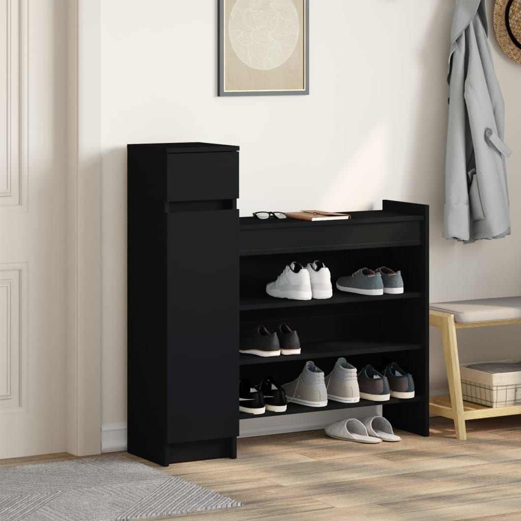 Vidaxl schoenenkast 100,5x28x100 cm bewerkt hout zwart