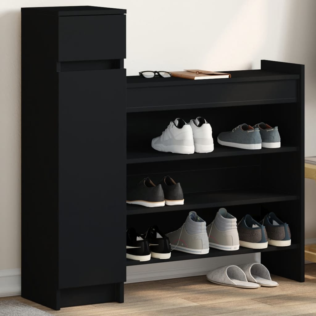 Vidaxl schoenenkast 100,5x28x100 cm bewerkt hout zwart