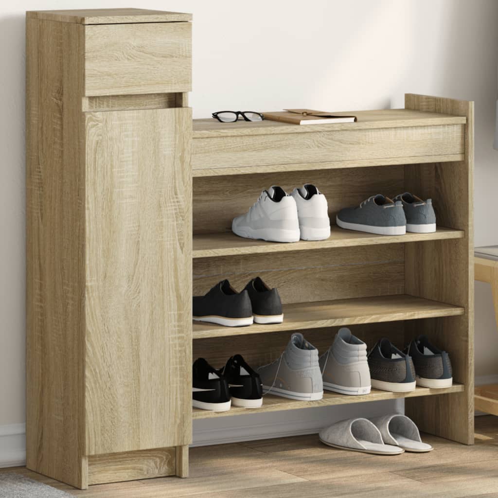 Vidaxl schoenenkast 100,5x28x100 cm bewerkt hout sonoma eikenkleurig